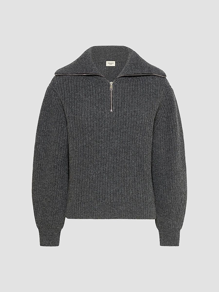 Women's Wool Zip Up Roll Neck Jumper - Dark Grey - Size XS
