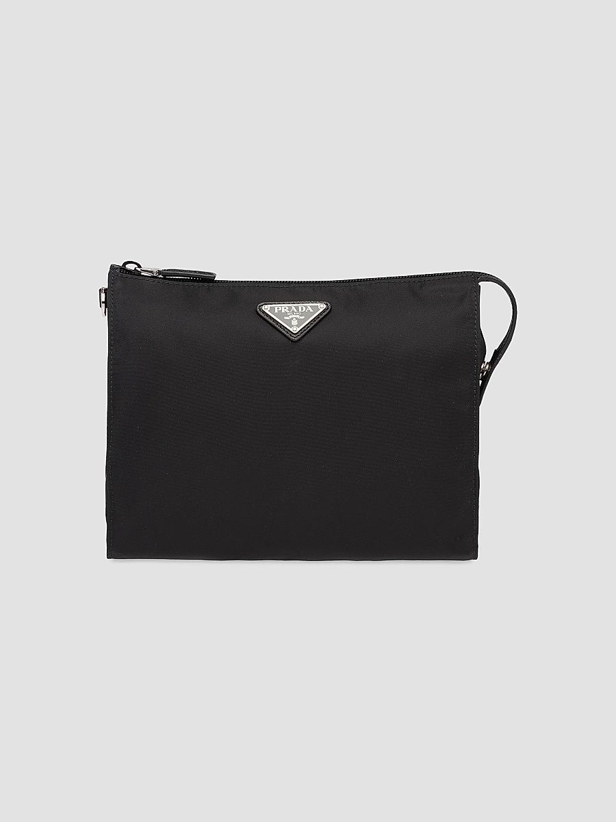 Prada Men's Re-Nylon and Saffiano Leather Necessaire - Black - Size 0