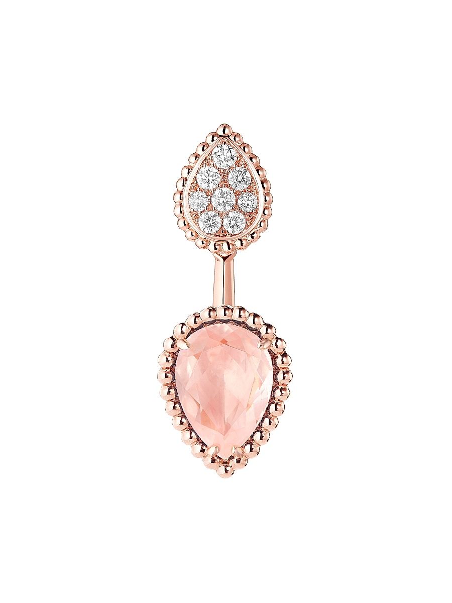 Women's Serpent Bohème 18K Rose Gold, Pink Quartz & 0.16 TCW Diamond Single Ear Jacket - Rose Gold