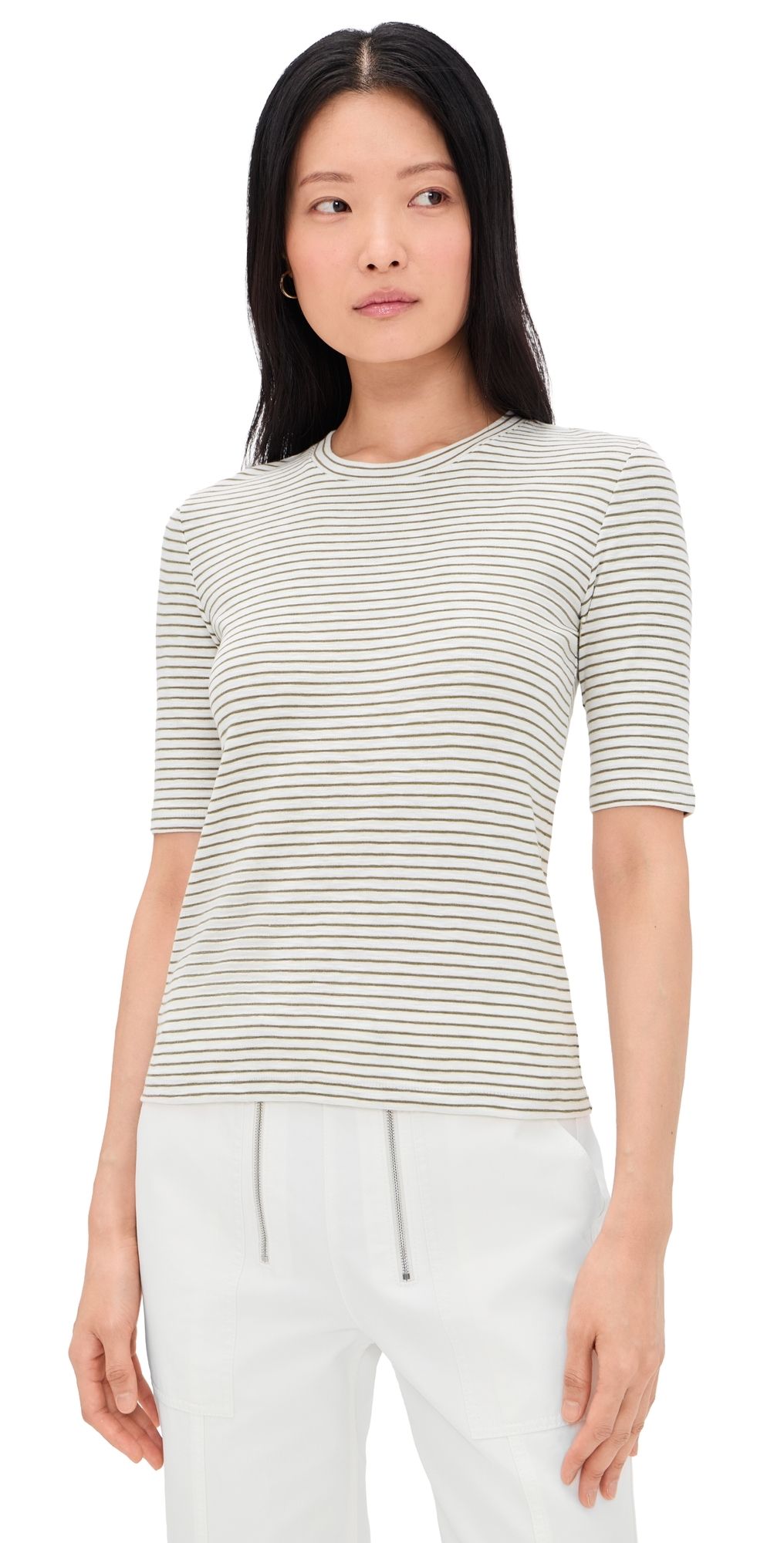 Vince Striped Elbow Sleeve Crew Tapenade Combo XL