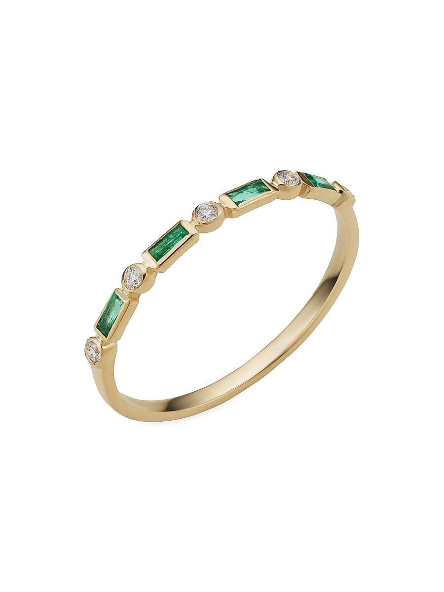 Women's 14K Yellow Gold Crown Jewels Emerald Diamond Ring - Yellow Gold - Size 10