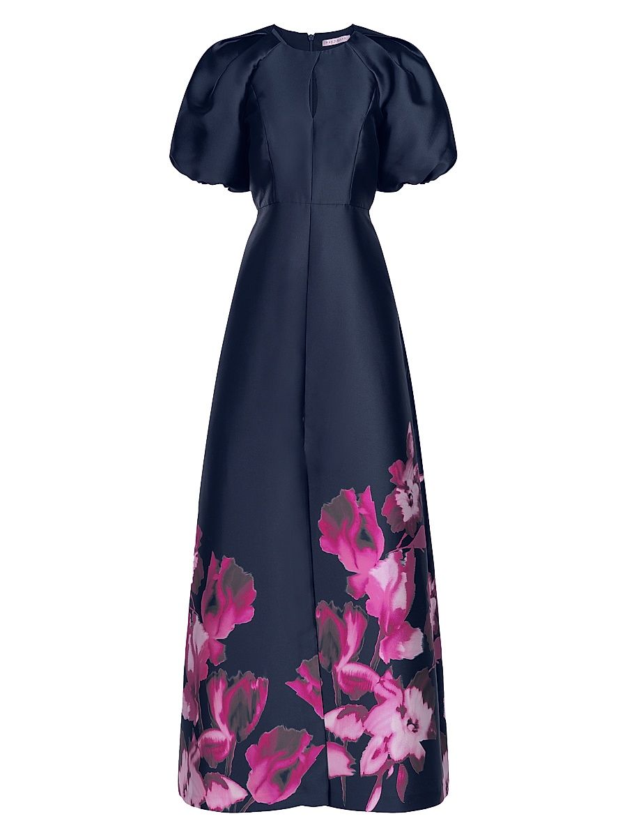 Women's Delfina Puff-Sleeve Gown - Midnight Pink Zinnia - Size 8