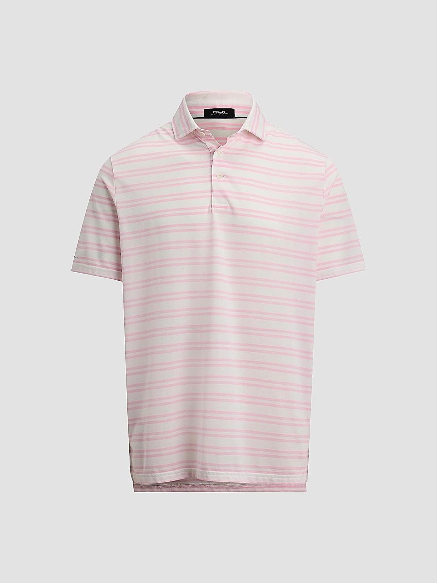 Polo Ralph Lauren Men's Tour Pique Striped Polo Shirt - Carmel Pink Ceramic White - Size XXL