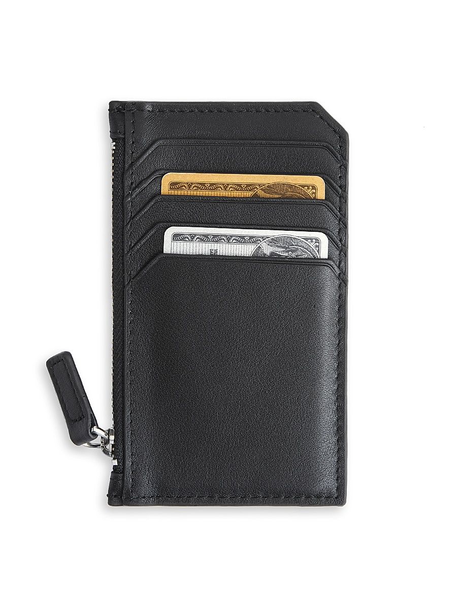 Women's Zip Leather Card Wallet - Black