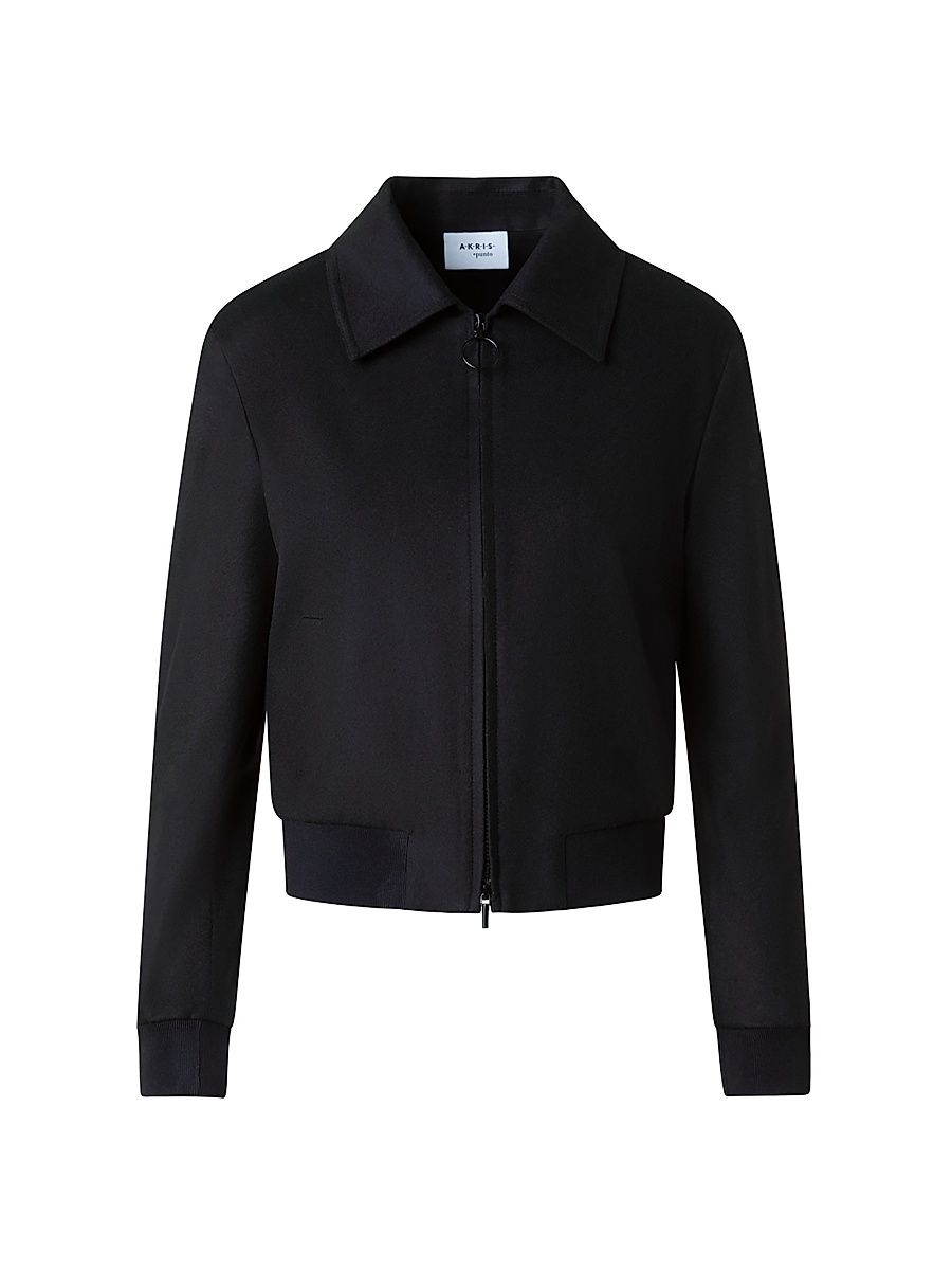 Women's Wool-Cashmere Bomber Jacket - Black - Size 12