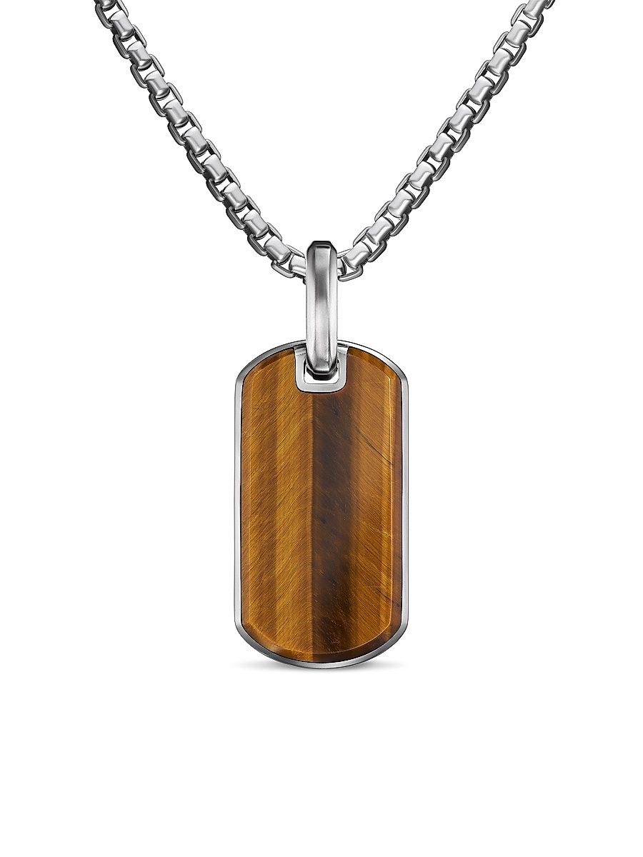 Men's Chevron Tag in Sterling Silver - Rainbow Sapphire