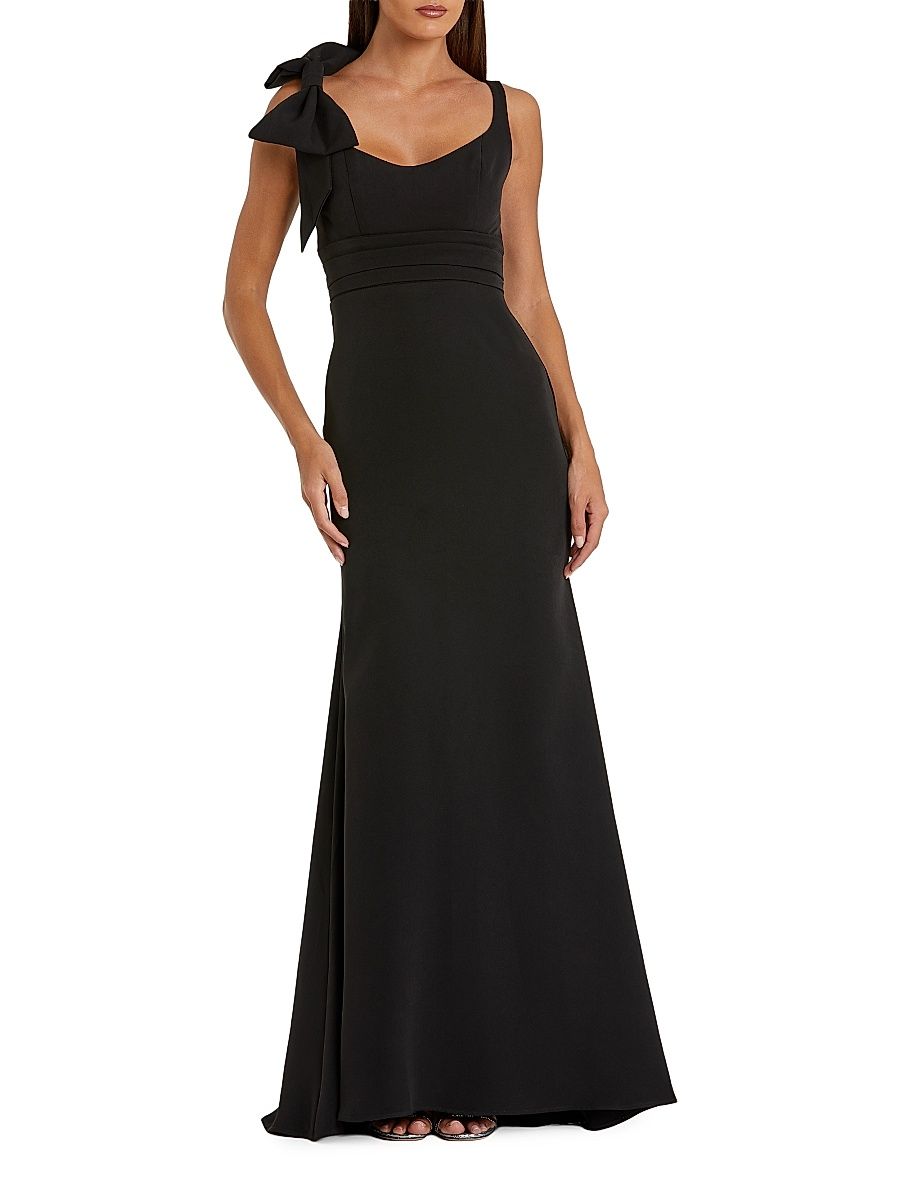 Women's Bow-Detail Crepe A-Line Gown - Black - Size 14