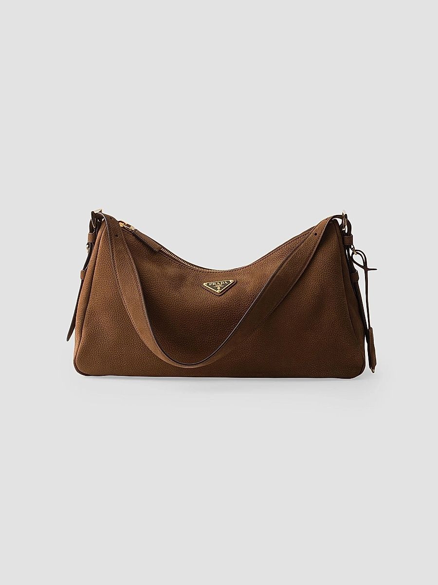 Prada Women's Aimee Large Nubuck Leather Shoulder Bag - Brown