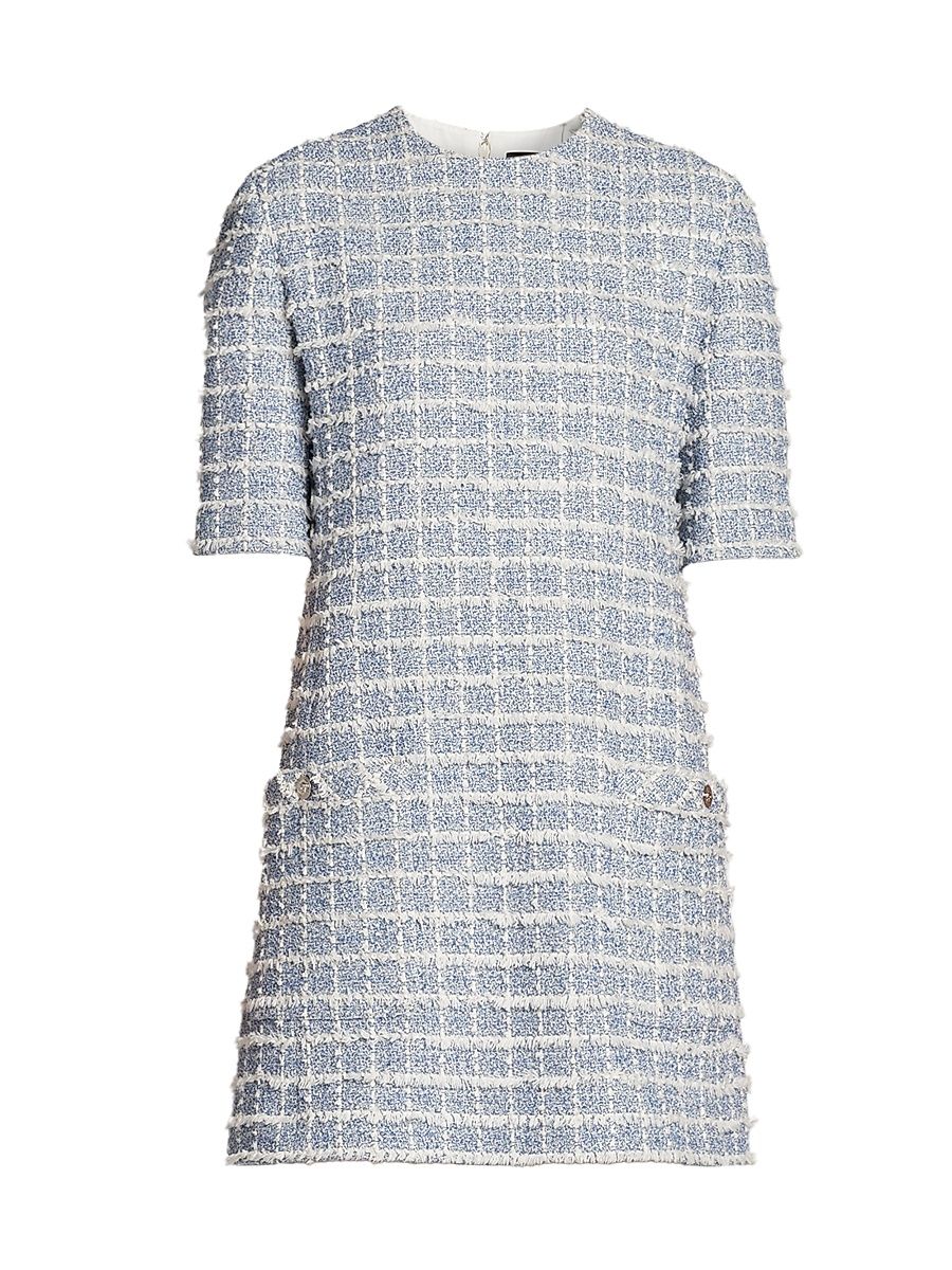 Women's Checked Tweed Minidress - Light Indigo - Size 10