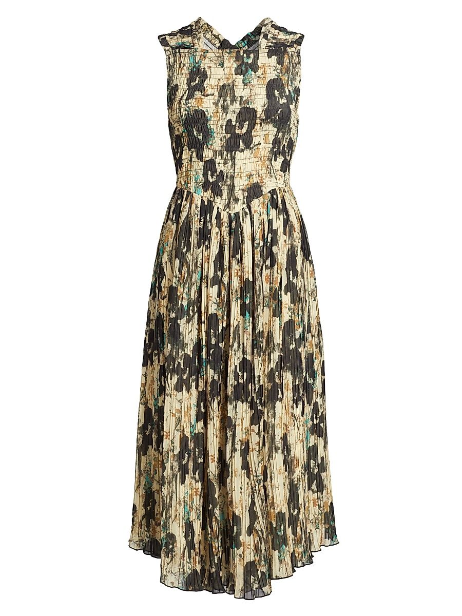 Women's Floral Smocked Pleat Midi-Dress - After Glow - Size 10
