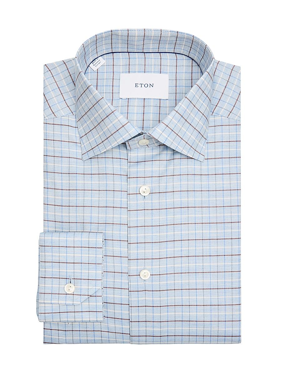 Men's Contemporary-Fit Check Shirt - Light Blue - Size 16.5