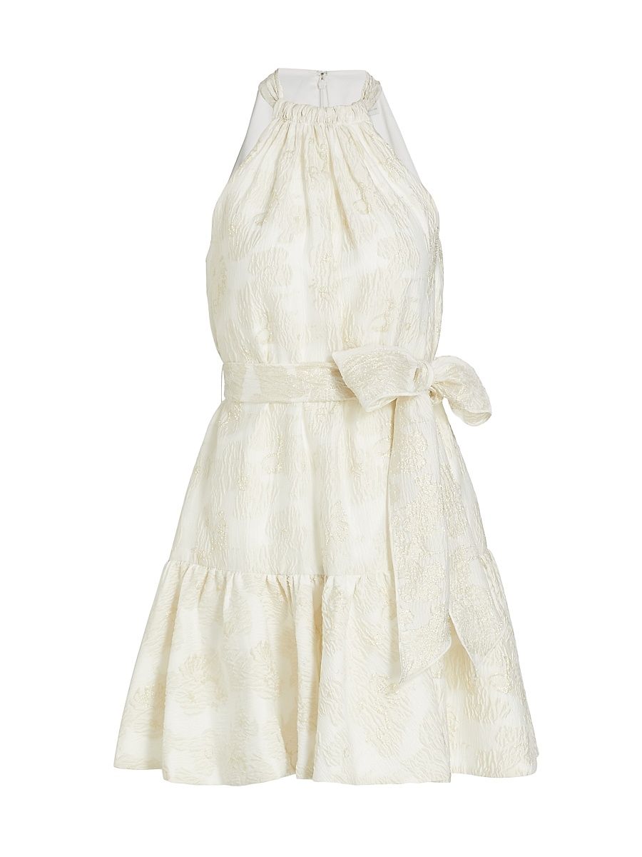 ML Monique Lhuillier Women's Metallic Jacquard Halter Minidress - Ivory - Size 12