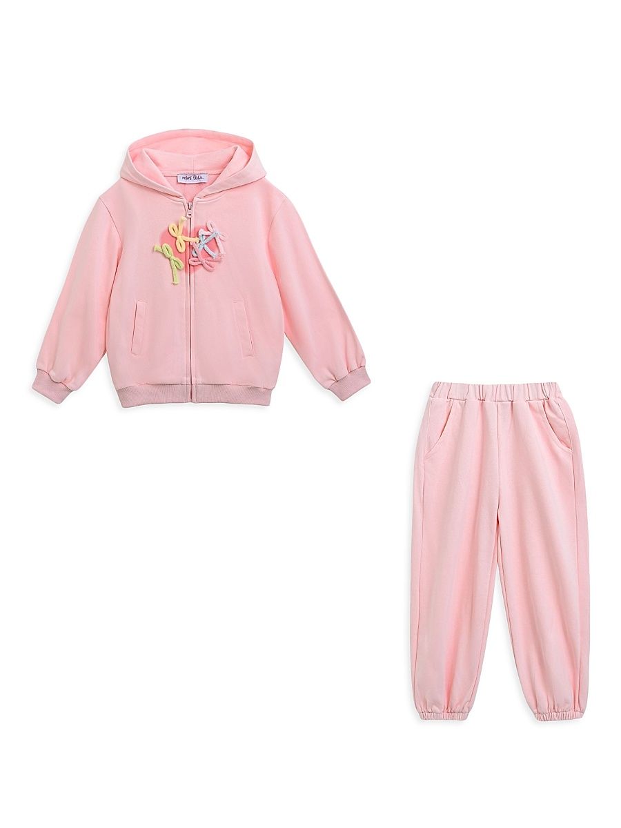 Little Girl's Bow Detail Tracksuit Set - Pink - Size 5