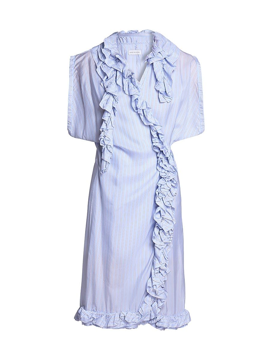 Women's Dematis Ruffled Striped Wrap Knee-Length Dress - Navy - Size 12