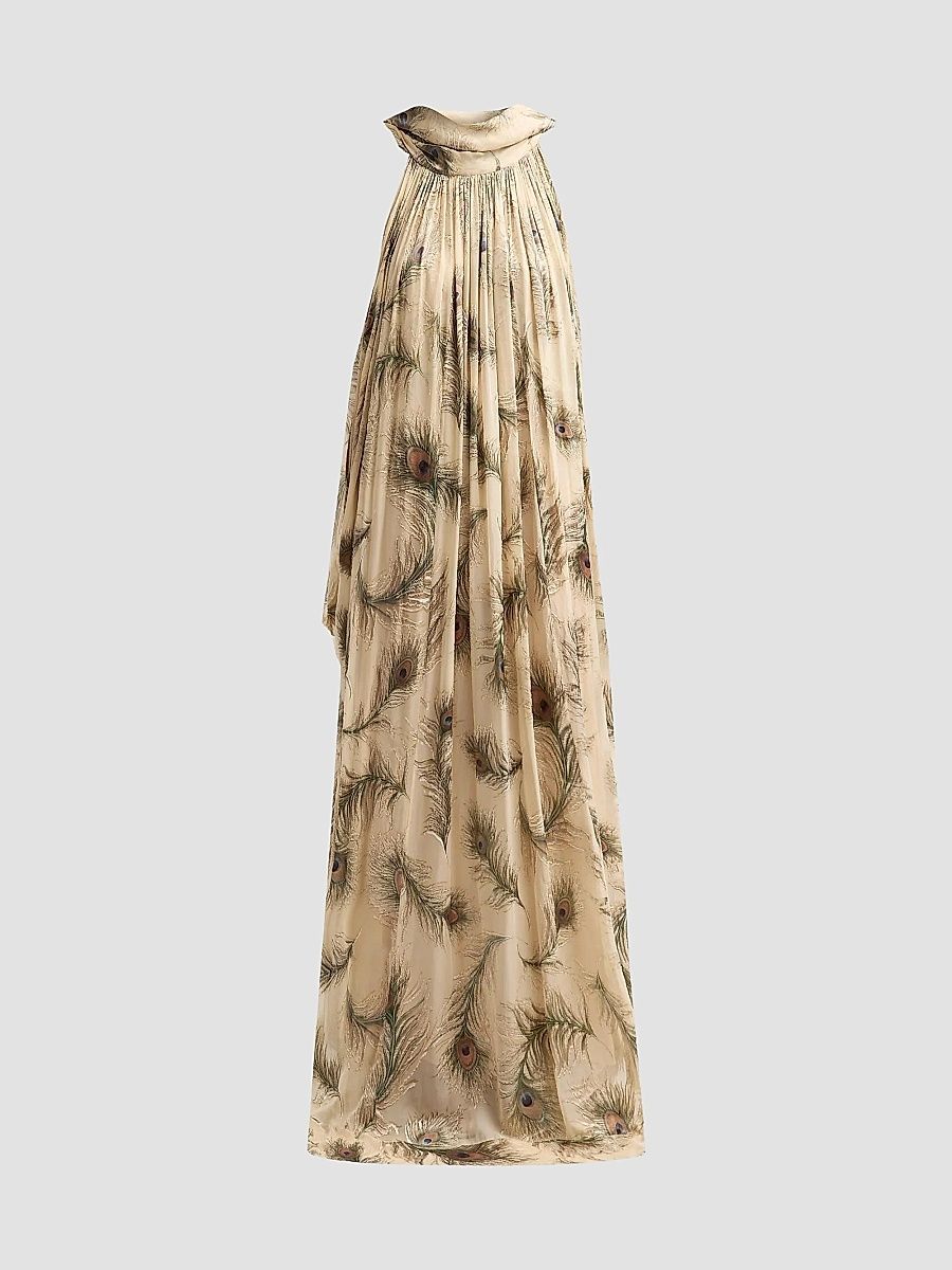 Women's Ascent Burnout Feather Halterneck Gown - Cream Feather - Size 6