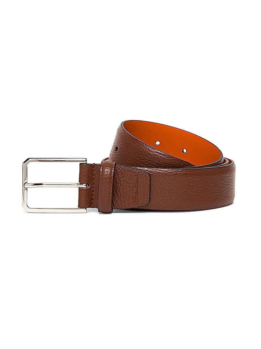 Men's Adjustable Grained Leather Belt - Tan - Size 42