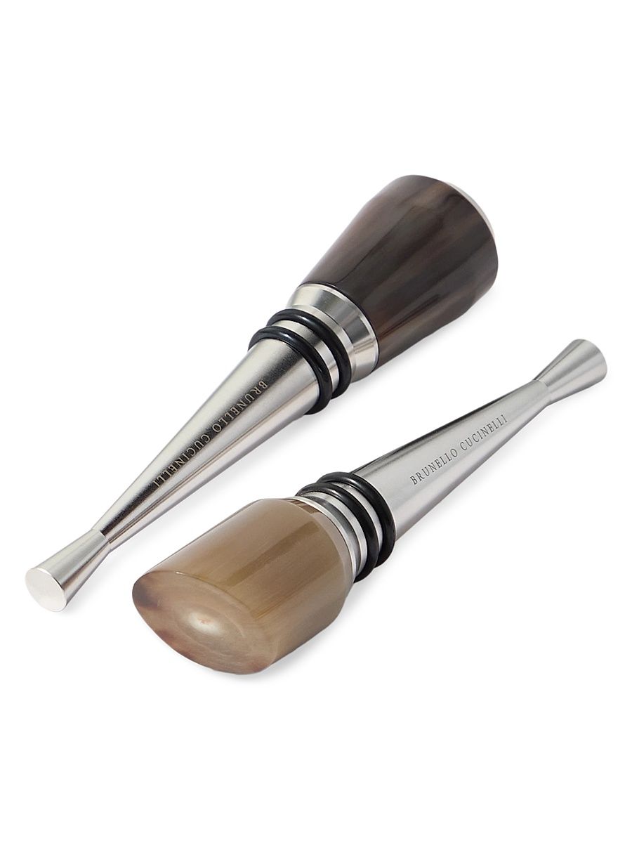 2 Piece Buffalo Horn and Steel Stopper Set - Natural Horn