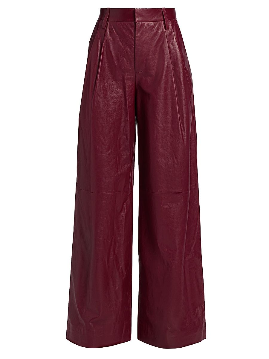 Women's Kobie Leather Wide-Leg Pants - Cranberry - Size 14