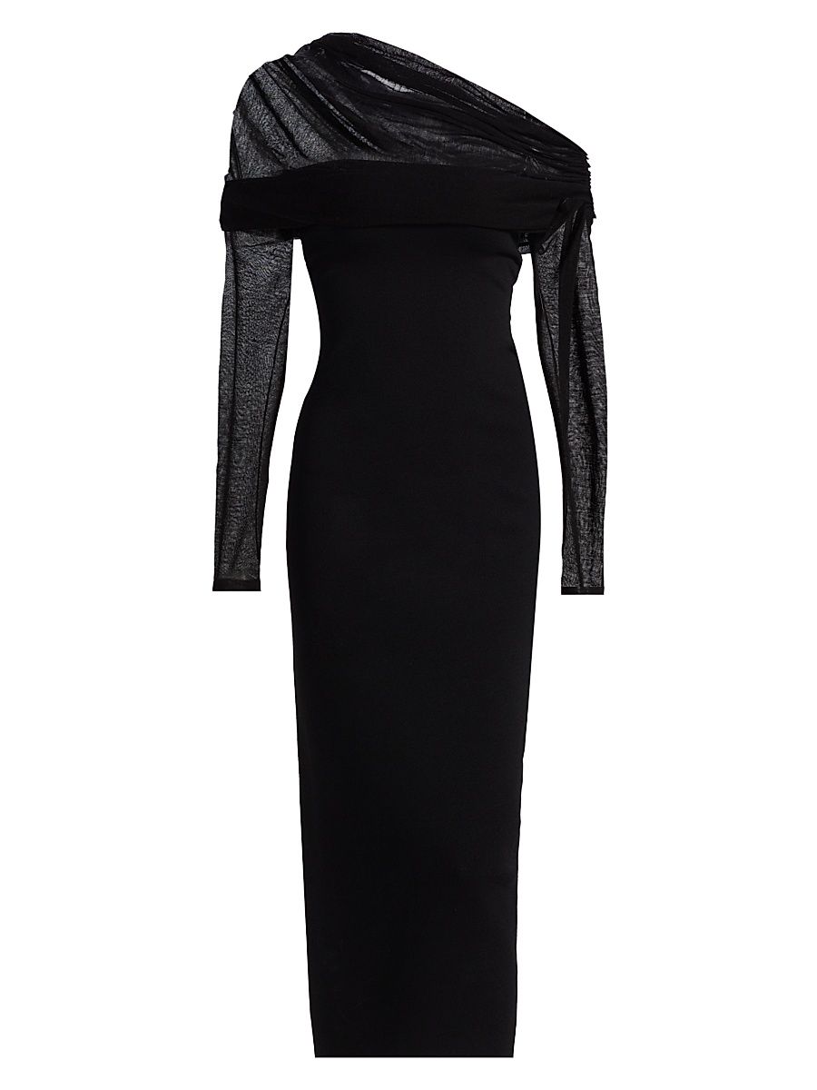 Women's Meyer Mesh One-Shoulder Midi-Dress - Black - Size Large