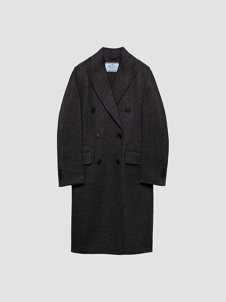 Prada Women's Double-Breasted Double Cashwool Coat - Grey - Size 10