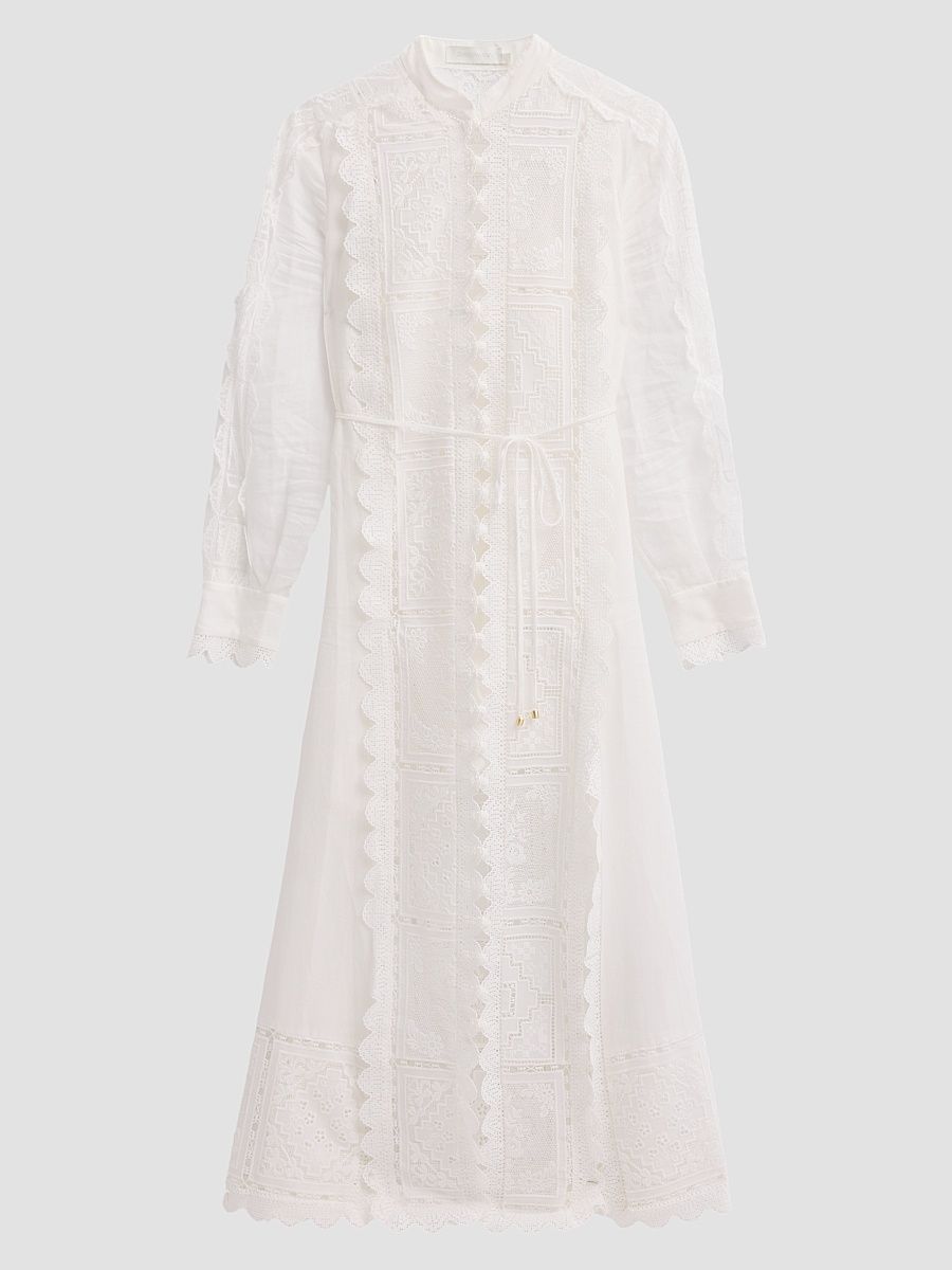 Women's Aster Lace Panel Embroidered Midi Dress - Ivory - Size 8