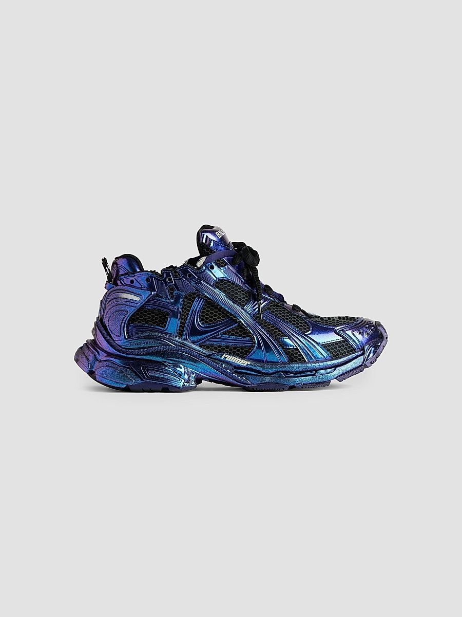 Balenciaga Men's Runner Iridescent Sneakers - Blue - Size 6