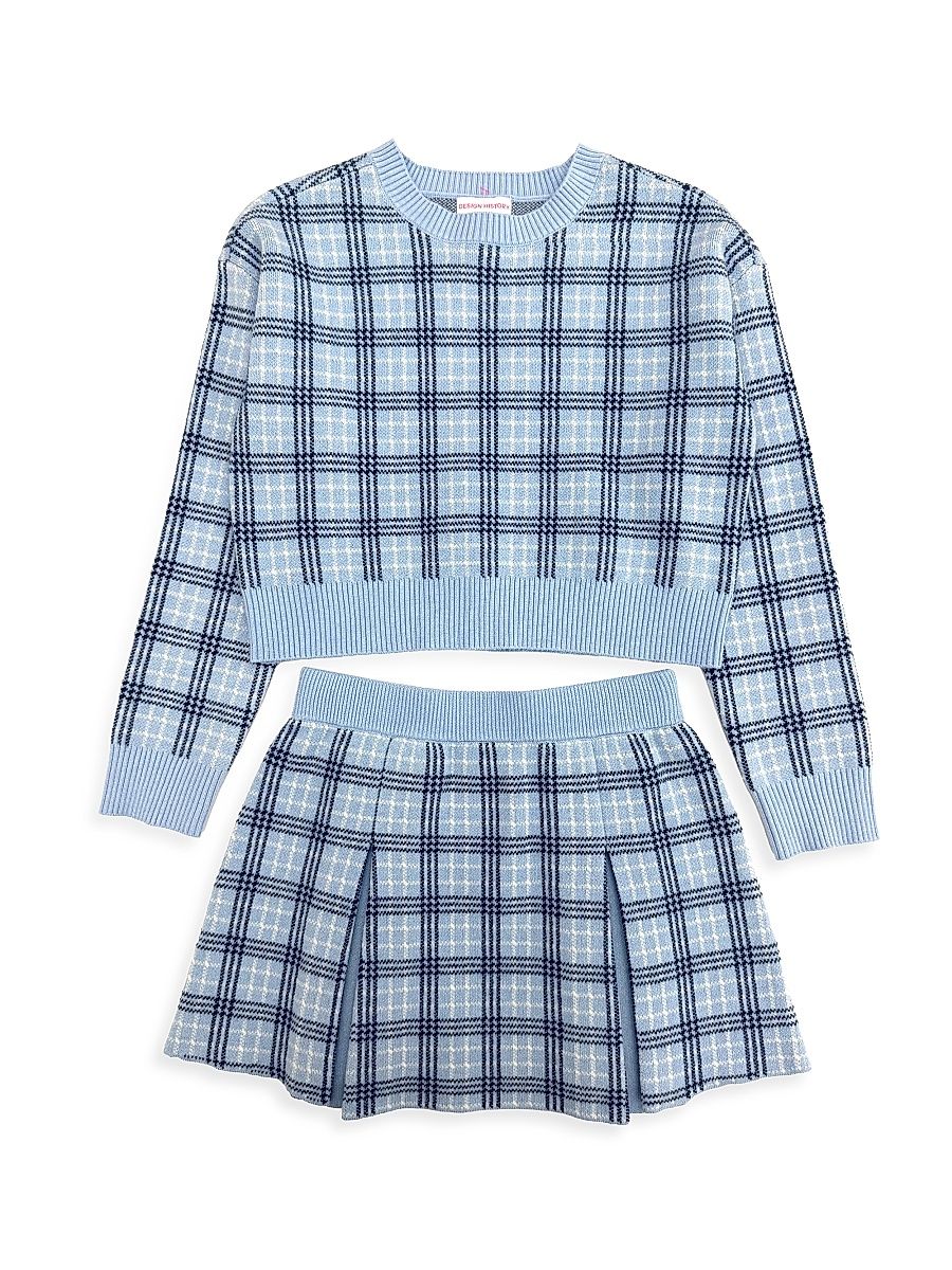 Girl's 2-Piece Plaid Sweater & Skirt Set - Blue Twist Combo - Size 8