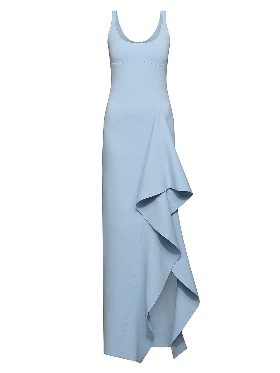 Women's Drew Fine-Knit Ruffle Scoopneck Gown - Blue Clay - Size XL