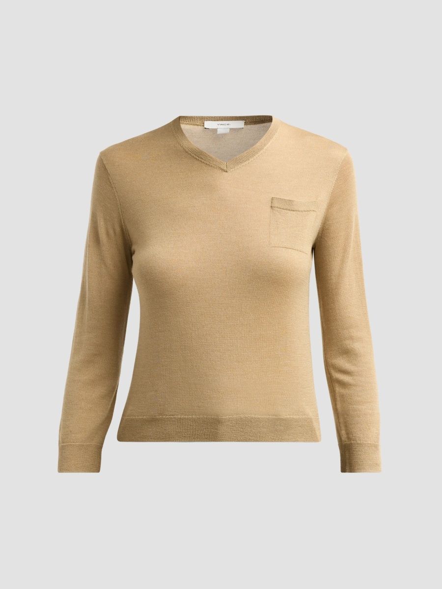 Vince Women's Shrunken V-Neck Cashmere-Silk Knit Top - Smoked Truffle - Size XXS
