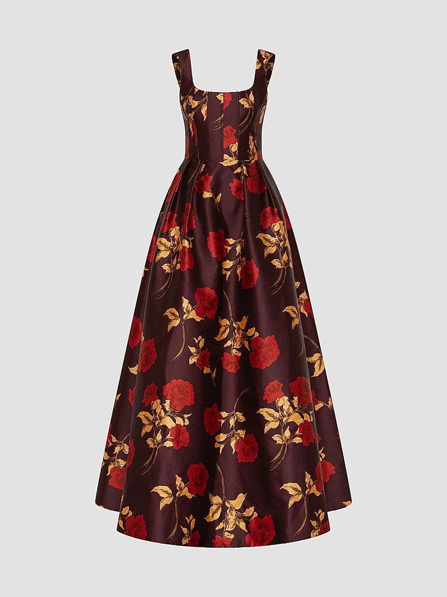 Women's Melora Floral Ball Gown - Merlot Vintage Rose - Size 0