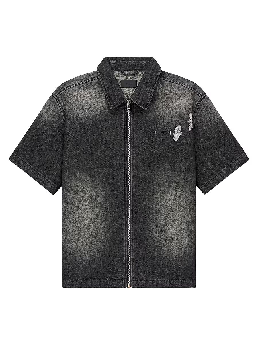 Men's Chaparral Denim Zip-Front Shirt - Fray Noir - Size XXL