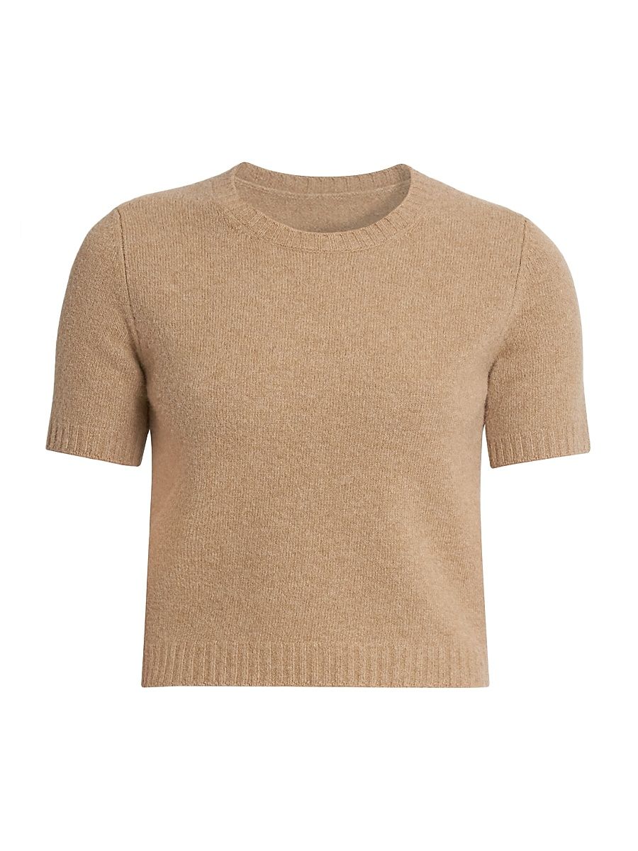 Women's Wool Cropped Short-Sleeve Sweater - Beige - Size Large