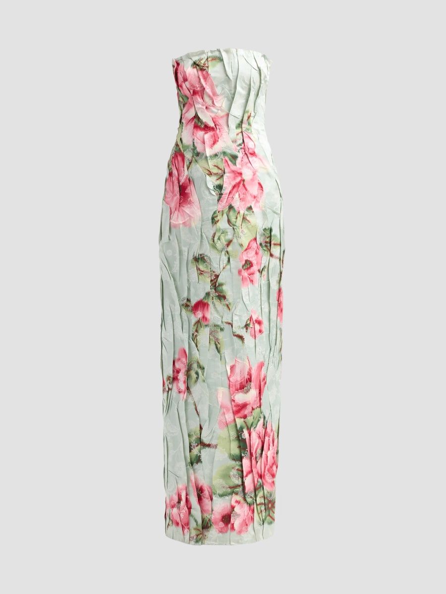 Oscar de la Renta Women's Floral Chine Fil Coupe Jacquard Strapless Gown - Sage - Size 10