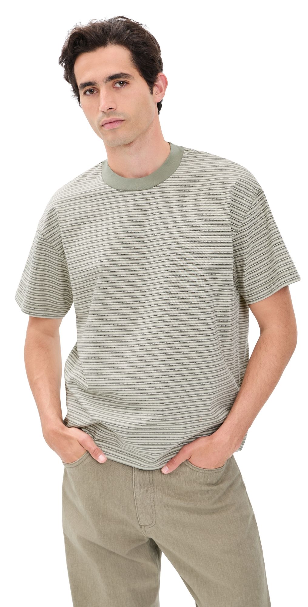 NN07 Lionel Striped Tee Green Stripe L