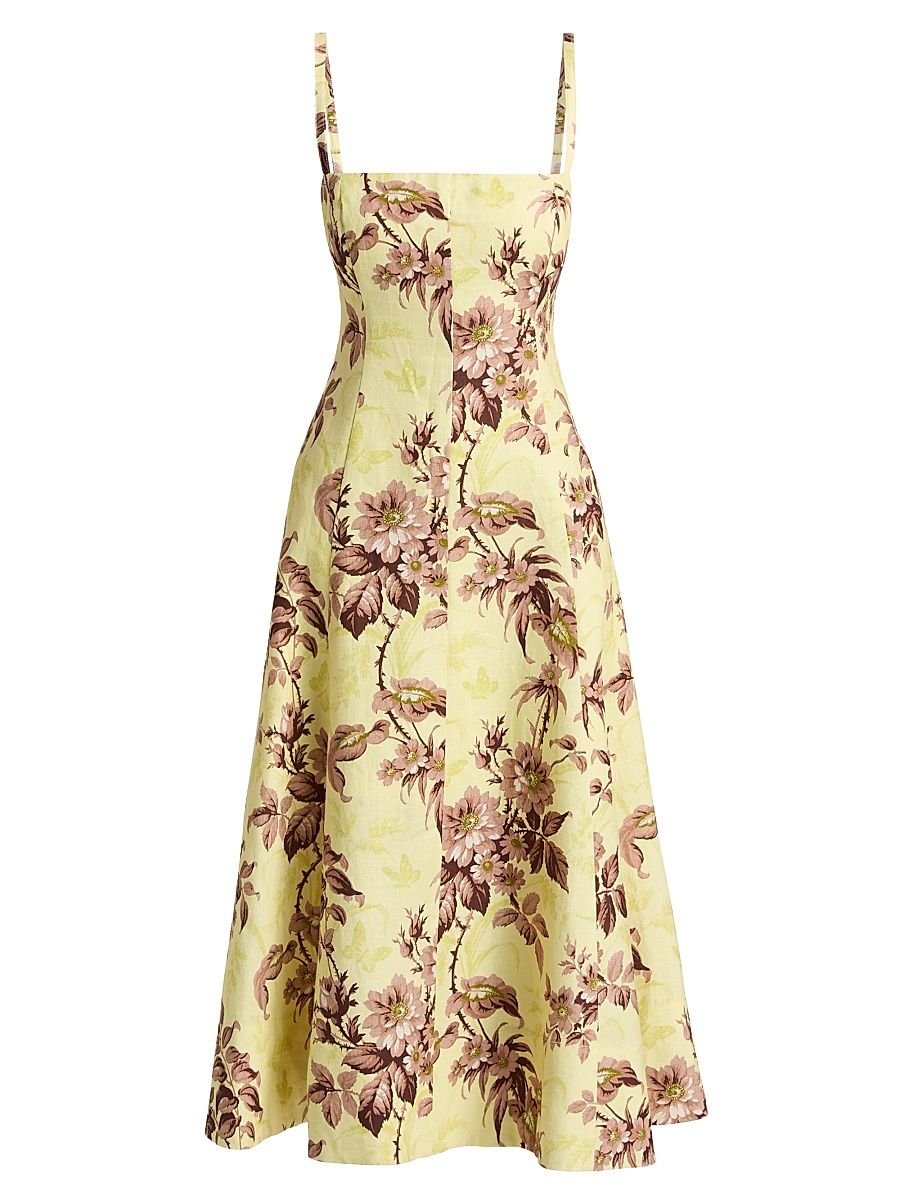 Women's Gimlet Floral Linen Midi-Dress - Windsor Lemon - Size 12
