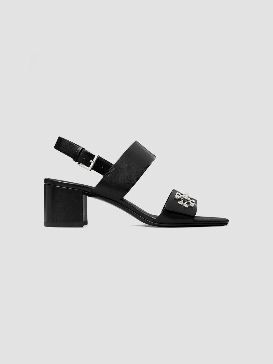 Tory Burch Women's T-Lock Leather Block-Heel Sandals - Perfect Black - Size 6