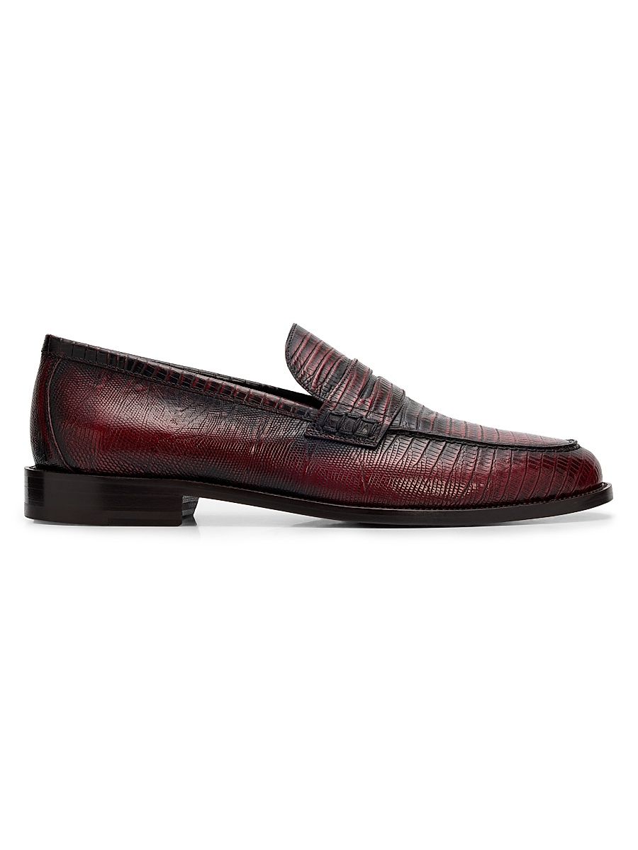 Men's Perry Lizard-Print Leather Penny Loafers - Dark Red - Size 11