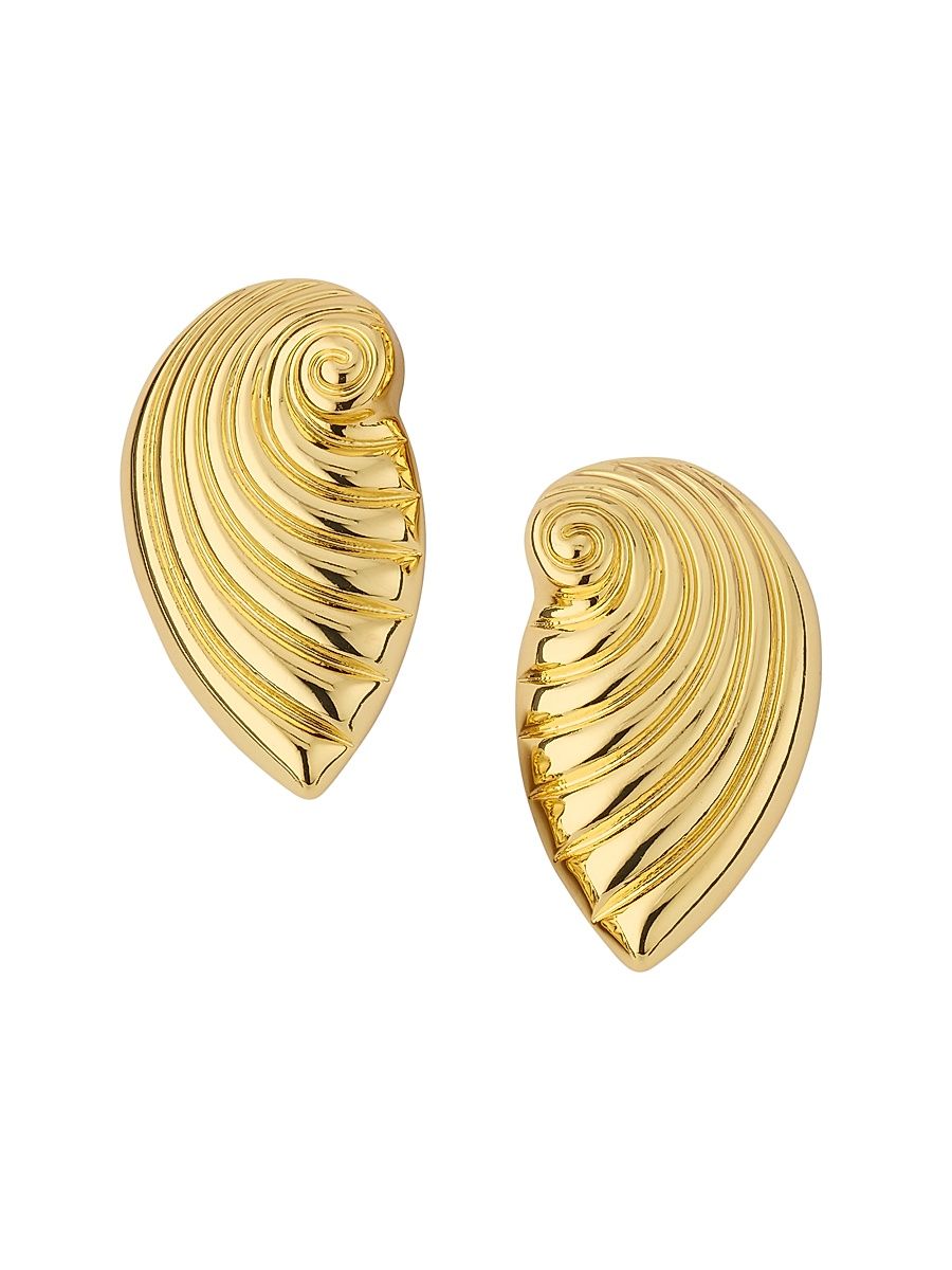 Women's Ribbed Seashell Stud Earrings - Gold