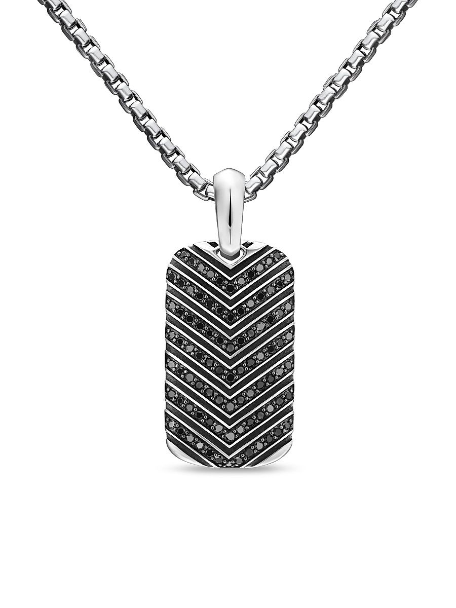 Men's Chevron Tag in Sterling Silver - Black Diamond