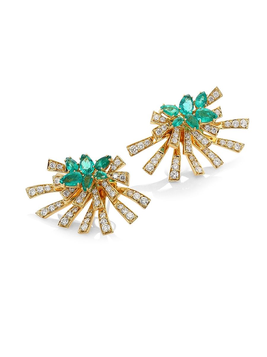 Women's Mirage Diamond & Green Emerald Stud & Ear Jacket Set - Emerald