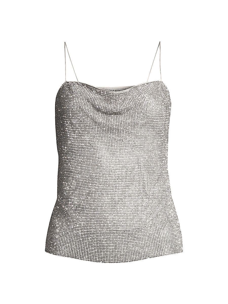 Women's Harmon Rhinestoned Slip Tank - Silver Chainmail - Size Large