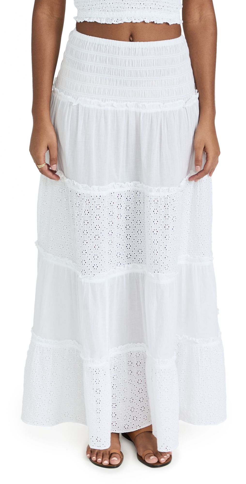 Playa Lucila Smocked Skirt White Eyelet M