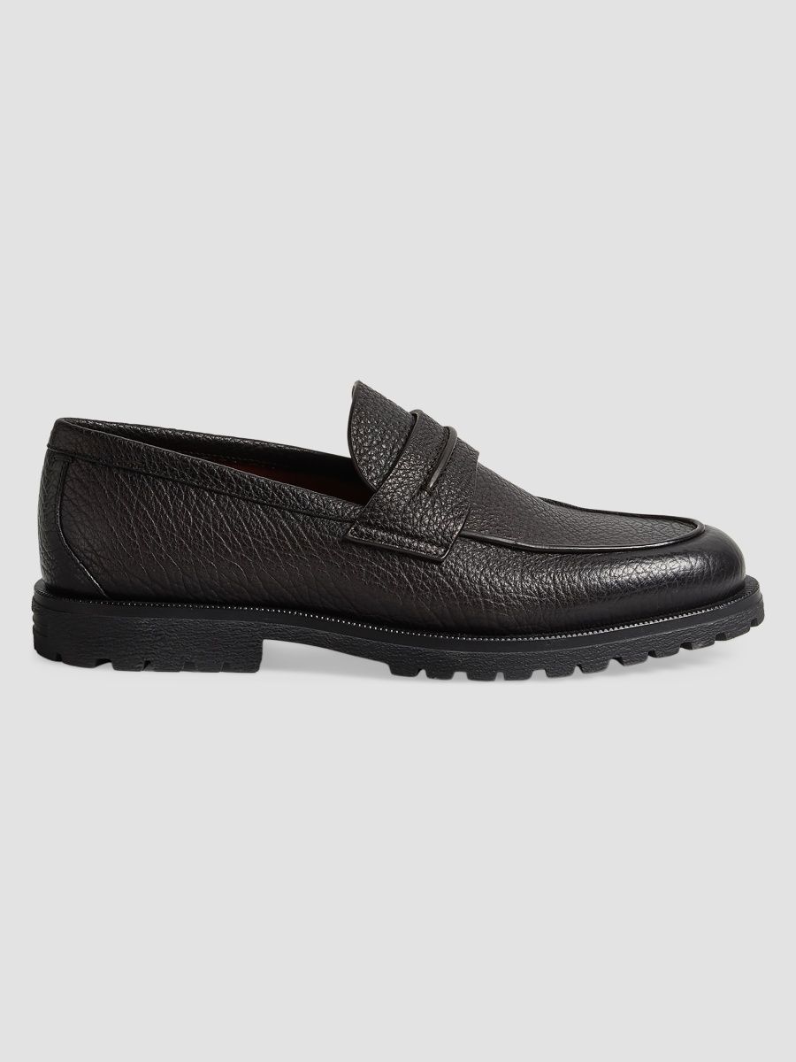 ZEGNA Men's Leather Mocassin Pioggia Loafers - Dark Brown - Size 14