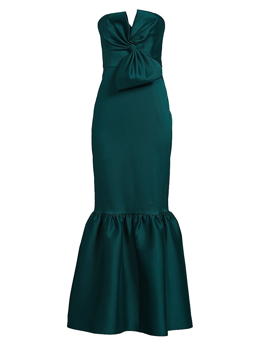 Women's Satin Strapless Bow Mermaid Gown - Green Gem - Size 12