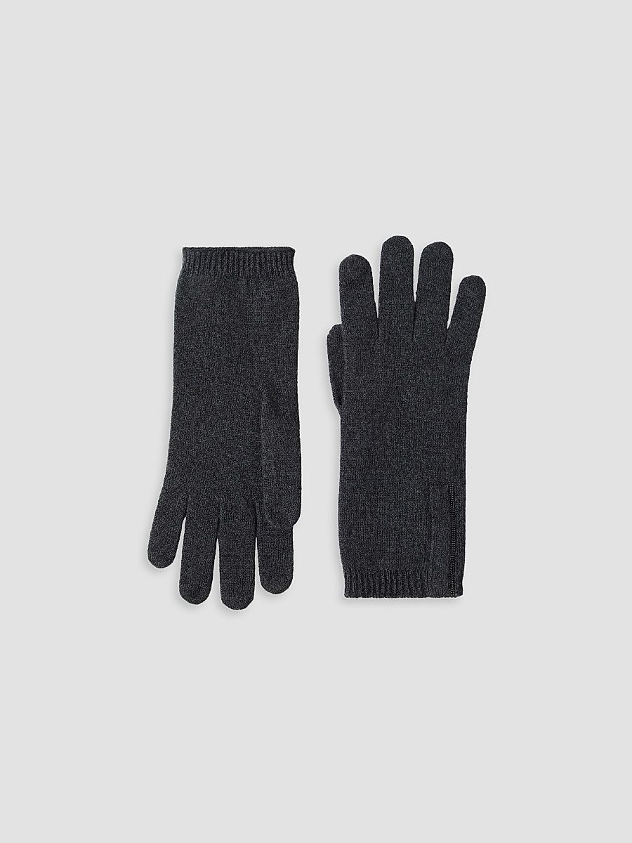 Women's Cashmere Knit Gloves with Monili - Lignite Grey - Size Medium