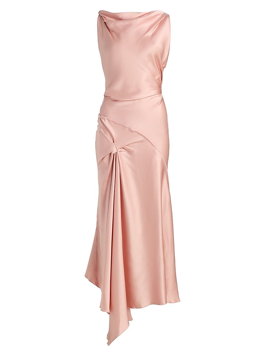 Women's Posy Draped Satin Midi-Dress - Dusty Pink - Size 0