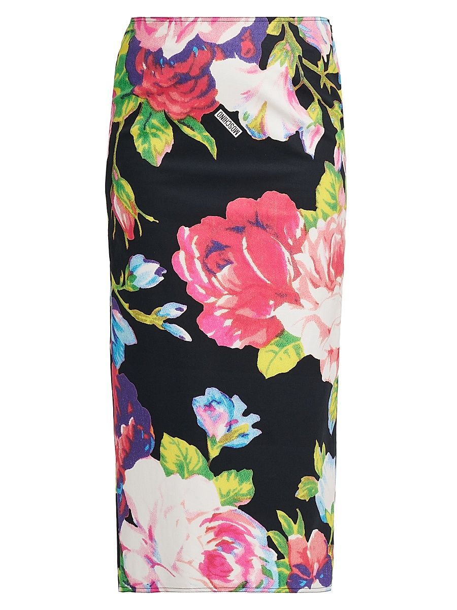 Women's Floral Stretch-Cotton Pencil Skirt - Multi Black - Size 2