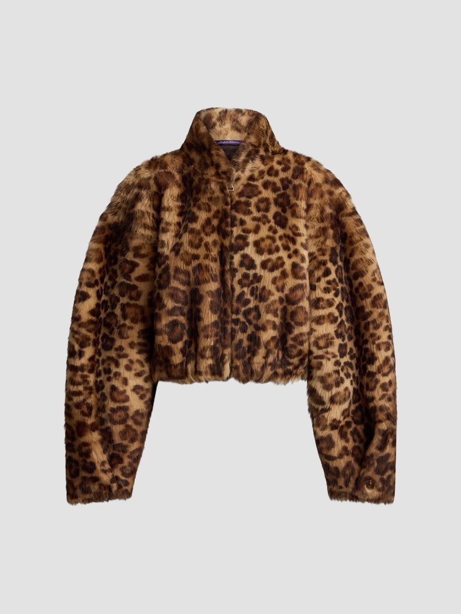Ralph Lauren Collection Women's Balvin Leopard-Print Shearling Coat - Tan Multi - Size 6