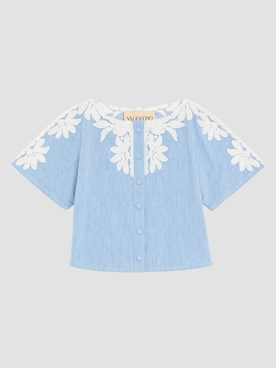 Women's Embroidered Denim Shirt - Denim - Size 8