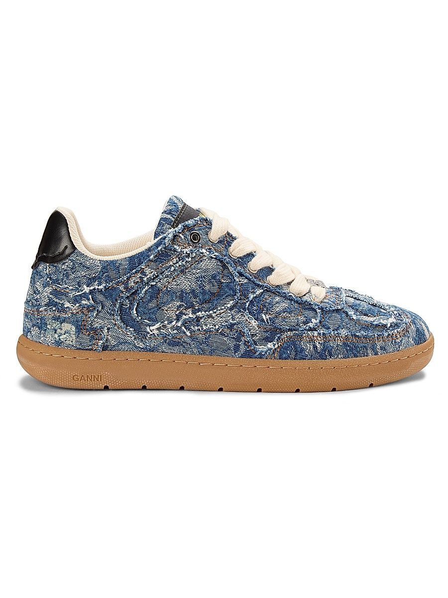 Women's Tapestry Denim Low-Top Sneakers - Mid Blue Vintage - Size 11